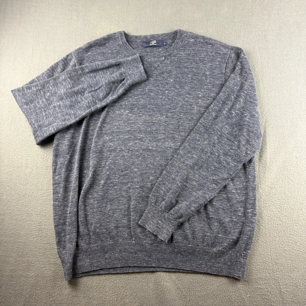 J Crew Sweater Men's XL Blue Cotton Knit Crewneck Marled Pullover Jumper Casual